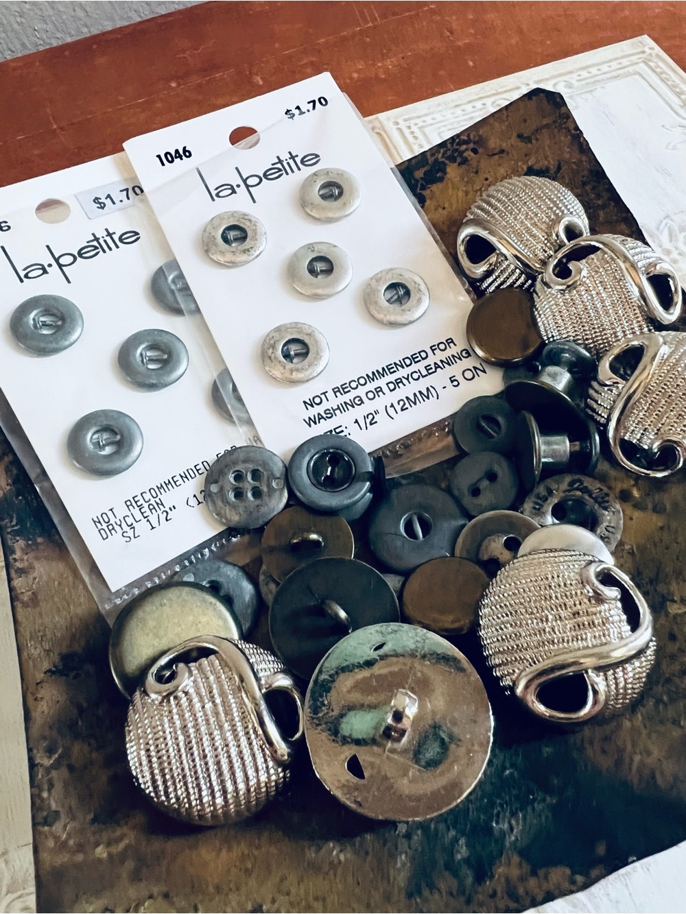 Small Button Lot Rescued & New Metallic Buttons Shank 2 Hole 4 Hole